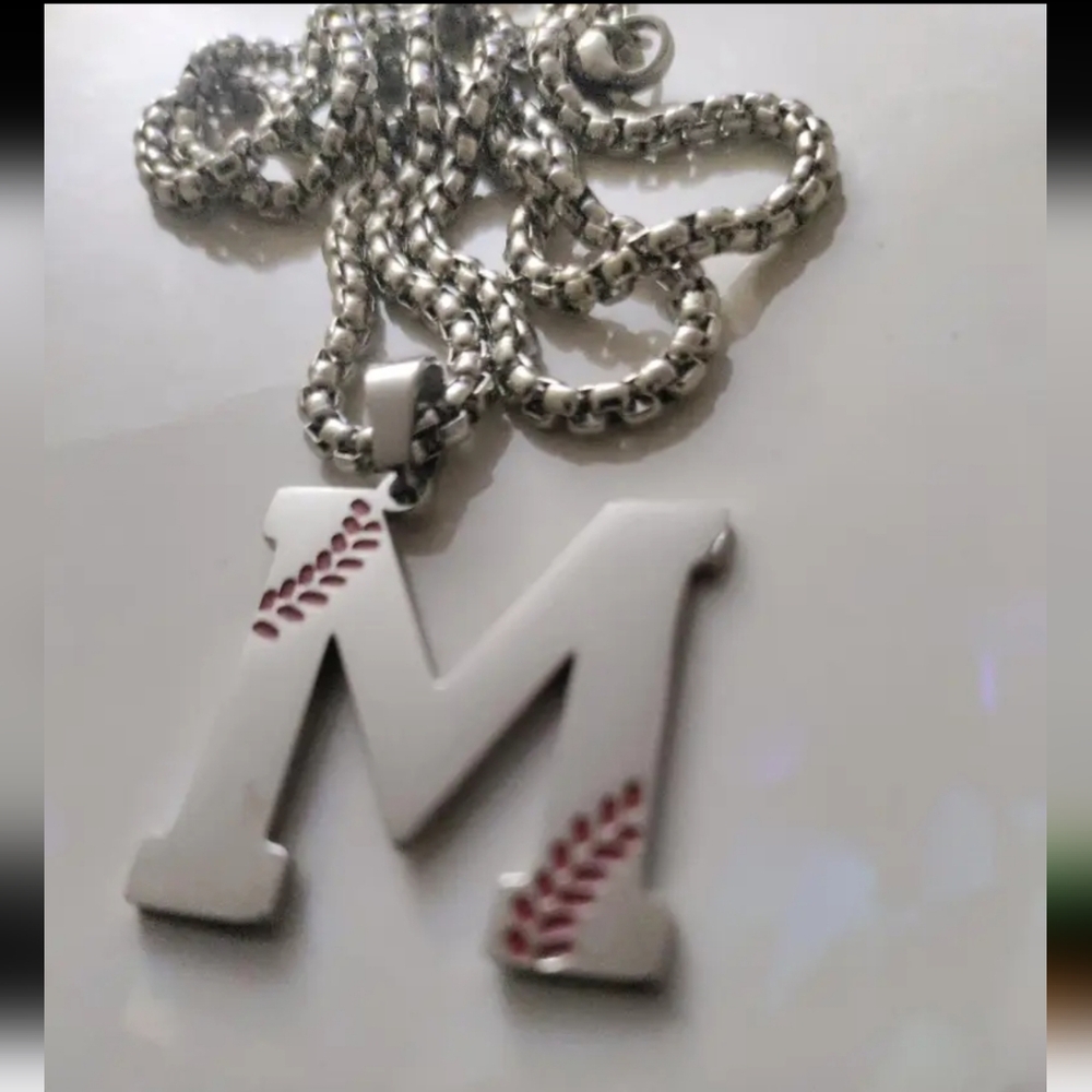 New baseball initial necklace Stainless Steel all letters available